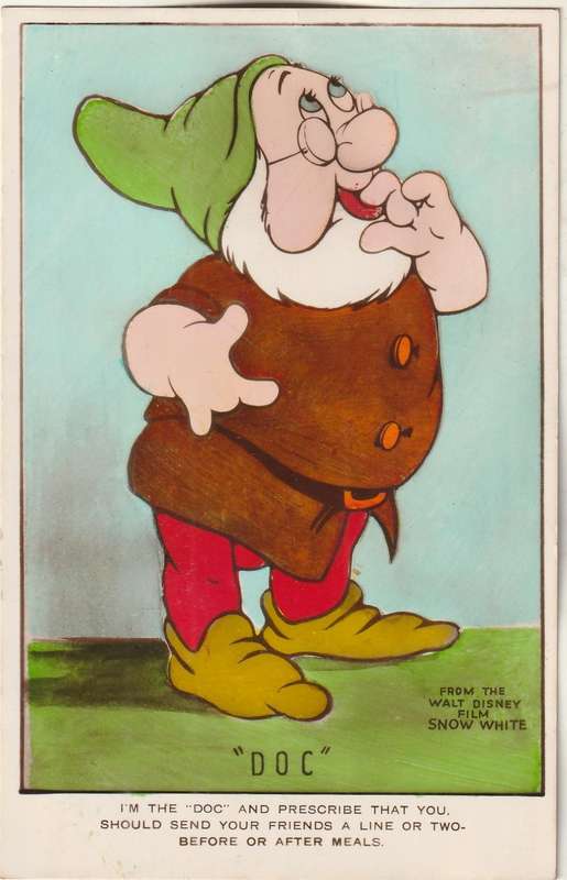 USED VALENTINES SNOW WHITE AND SEVEN DWARFS POST CARD