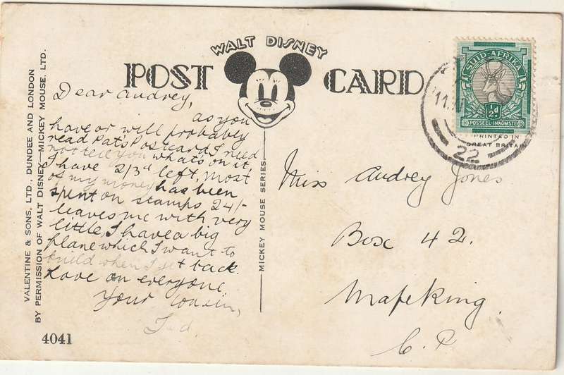 USED WALT DISNEY POST CARD