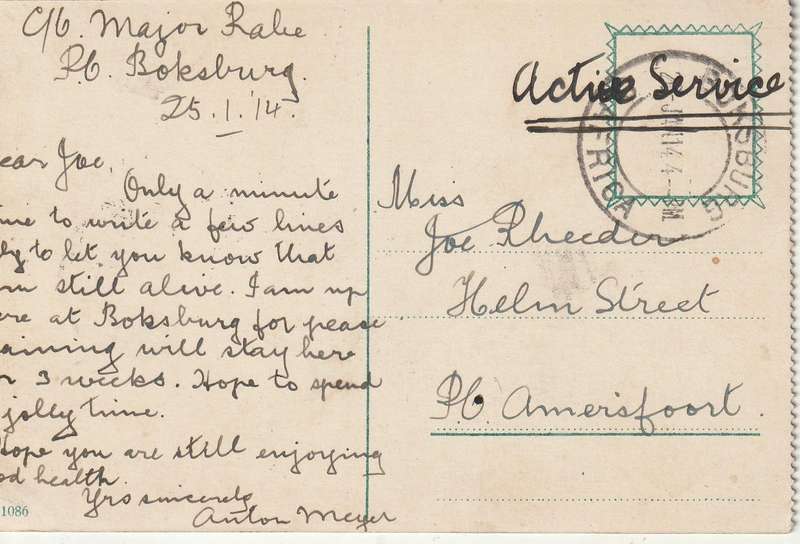 USED 1914 POST CARD BOKSBURG LAKE ON ACTIVE SERVICE