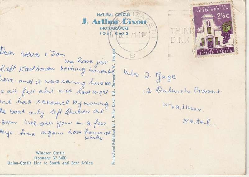 USED POST CARD UNION CASTLE LENE WINDSOR CASTLE