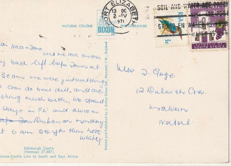 USED POST CARD UNION CASTLE LINE EDINBURGH CASTLE