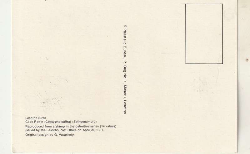 VINTAGE UN USED POST CARD LESOTHO BIRDS