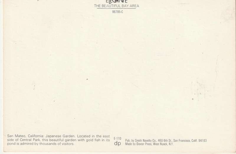 VINTAGE UN POSTED POST CARD SAN MATEO JAPANESE GARDEN