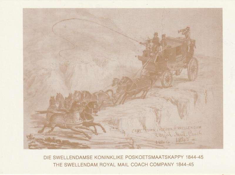 VINTAGE UN POSTED POST CARD THE SWELLENDAM ROYAL MAIL COACH COMPANY 1844-45
