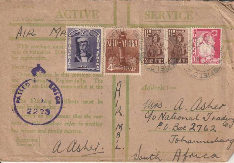 SOUTH AFRICA ON ACTIVE SERVICE COVER WW2 FIELD POT OFFICE