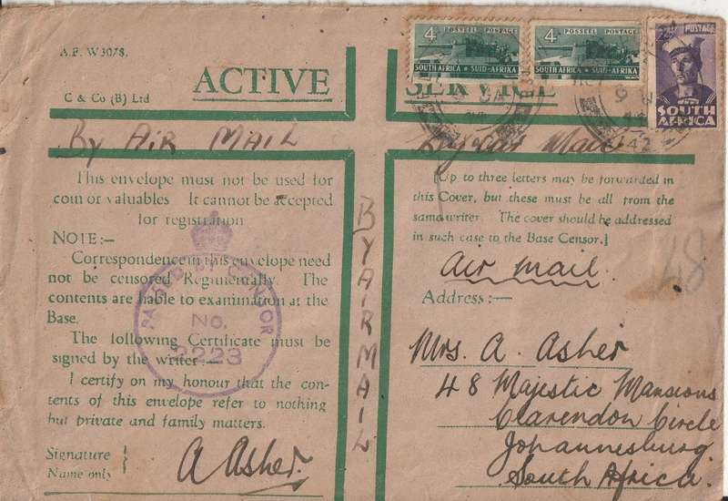 SOUTH AFRICA ON ACTIVE SERVICE COVER WW2 FIELD POT OFFICE