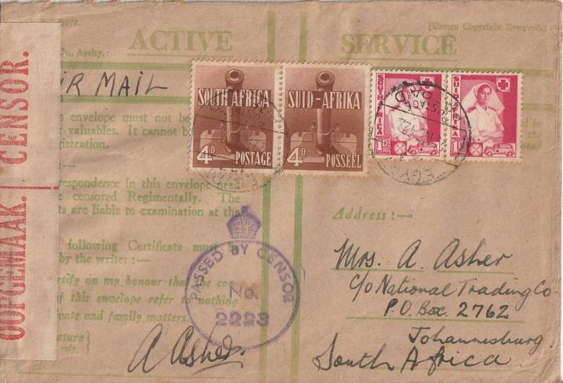 SOUTH AFRICA ON ACTIVE SERVICE COVER WW2 FIELD POT OFFICE