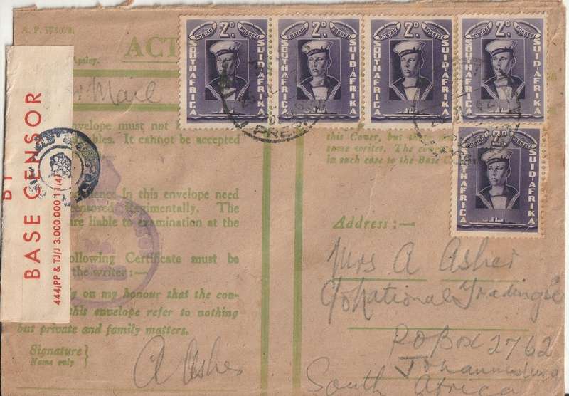 SOUTH AFRICA ON ACTIVE SERVICE COVER WW2 FIELD POT OFFICE
