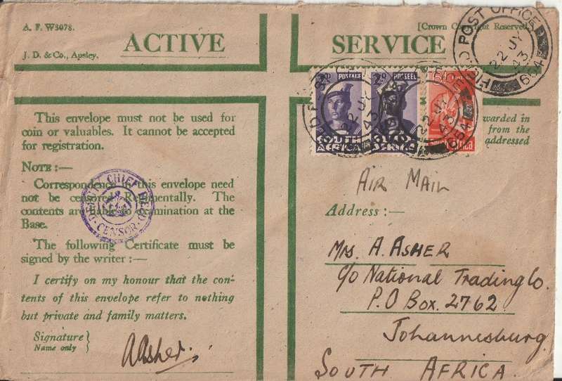 SOUTH AFRICA ON ACTIVE SERVICE COVER WW2 FIELD POT OFFICE