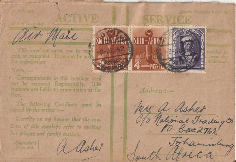 SOUTH AFRICA ON ACTIVE SERVICE COVER WW2 FIELD POST OFFICE EGYPT
