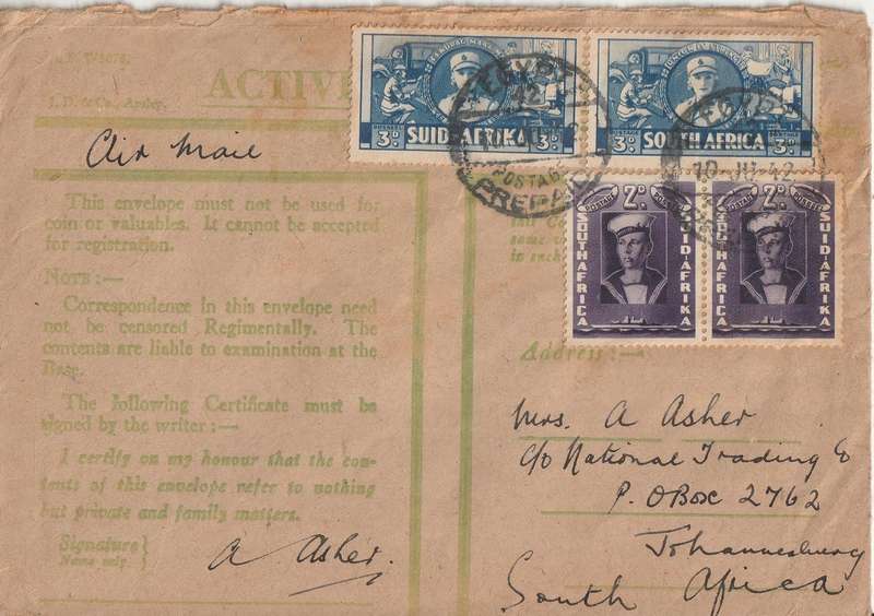 SOUTH AFRICA ON ACTIVE SERVICE COVER WW2 FIELD POST OFFICE EGYPT