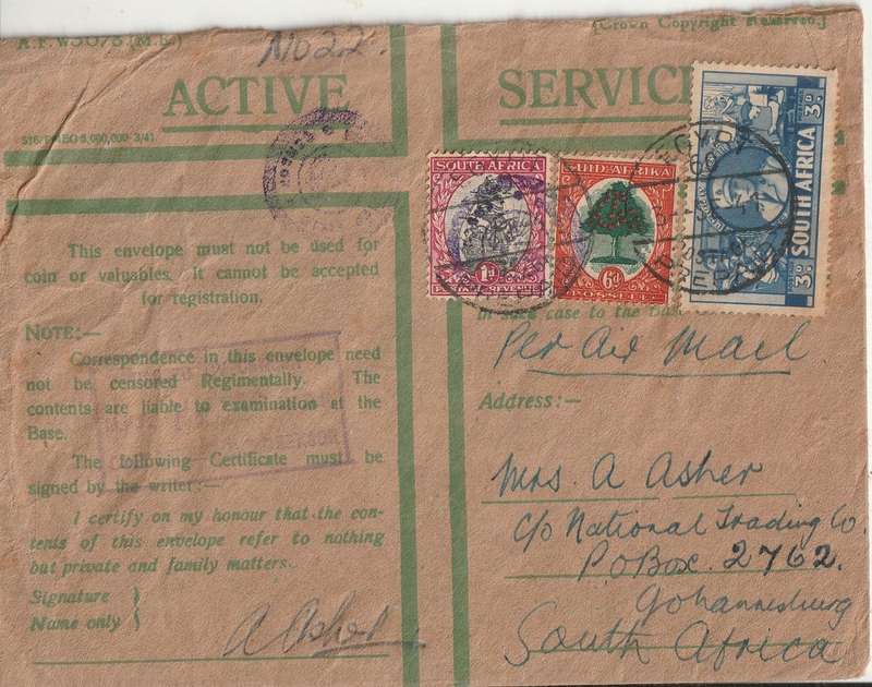 SOUTH AFRICA ON ACTIVE SERVICE COVER WW2 FIELD POST OFFICE EGYPT