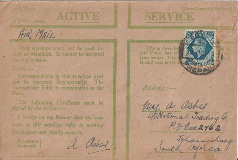SOUTH AFRICA ON ACTIVE SERVICE COVER WW2 FIELD POST OFFICE EGYPT