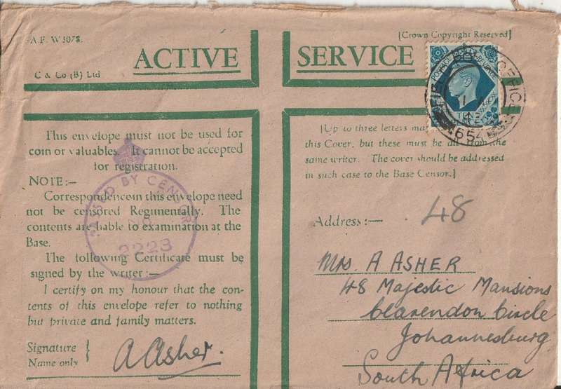 SOUTH AFRICA ON ACTIVE SERVICE COVER WW2 FIELD POST OFFICE