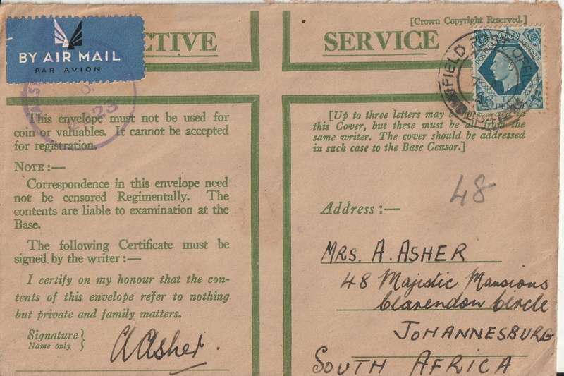 SOUTH AFRICA ON ACTIVE SERVICE COVER WW2 FIELD POST OFFICE
