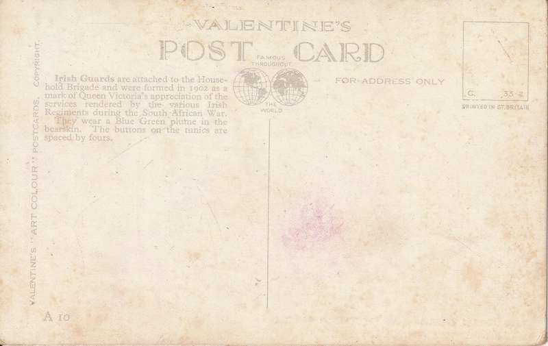 MINT POST CARD THE IRISH GUARD WITH MASCOT
