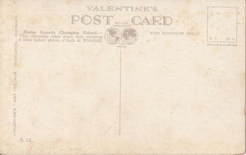 MINT POST CARD CHANGING OF THE GUARD