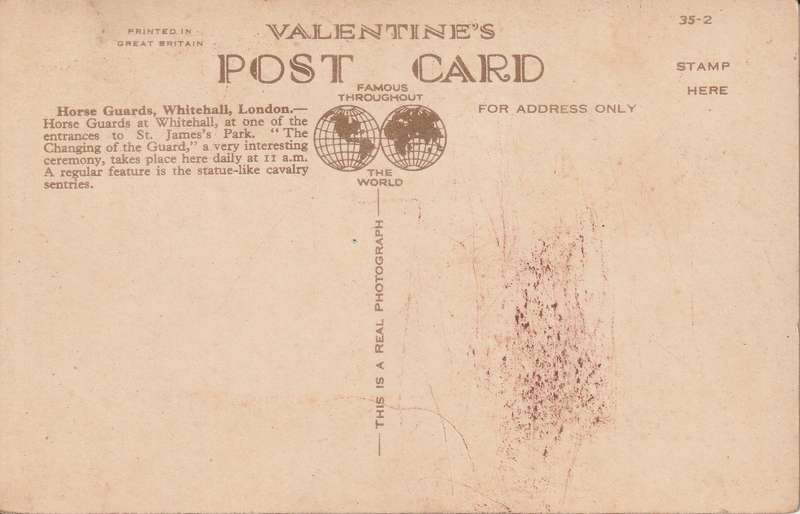 MINT POST CARD HORSE GUARD SENTRIES