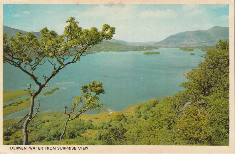 VINTAGE UN USED POST CARD DERWENTWATER FROM SURPRISE VIEW