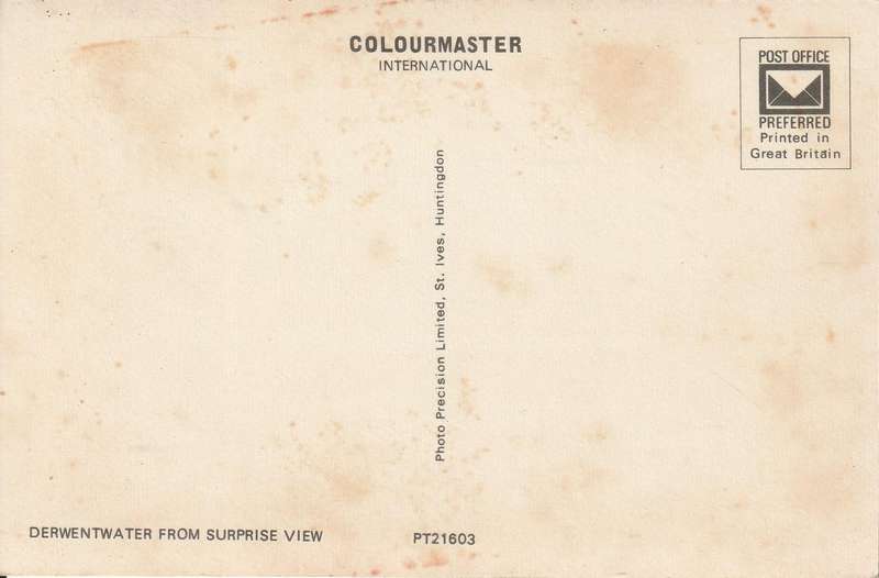 VINTAGE UN USED POST CARD DERWENTWATER FROM SURPRISE VIEW