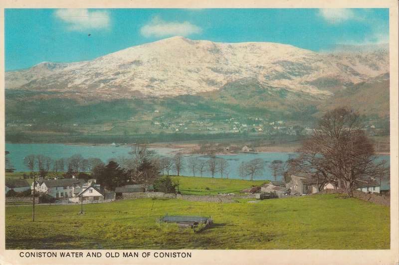 VINTAGE UN USED POST CARD CONISTON WATER AND OLD MAN OF CONISTON