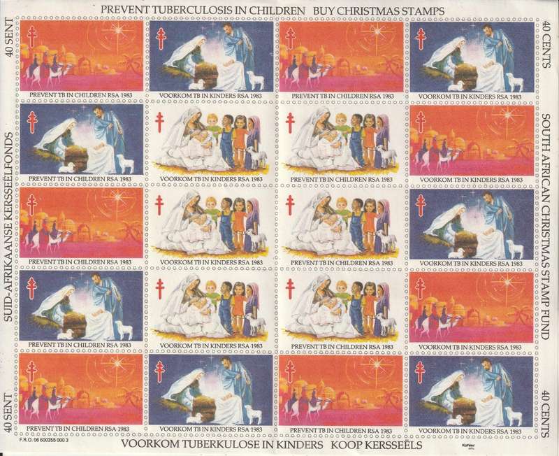 SOUTH AFRICA CHRISTMAS STAMPS 1983 FOLDED IN HALF