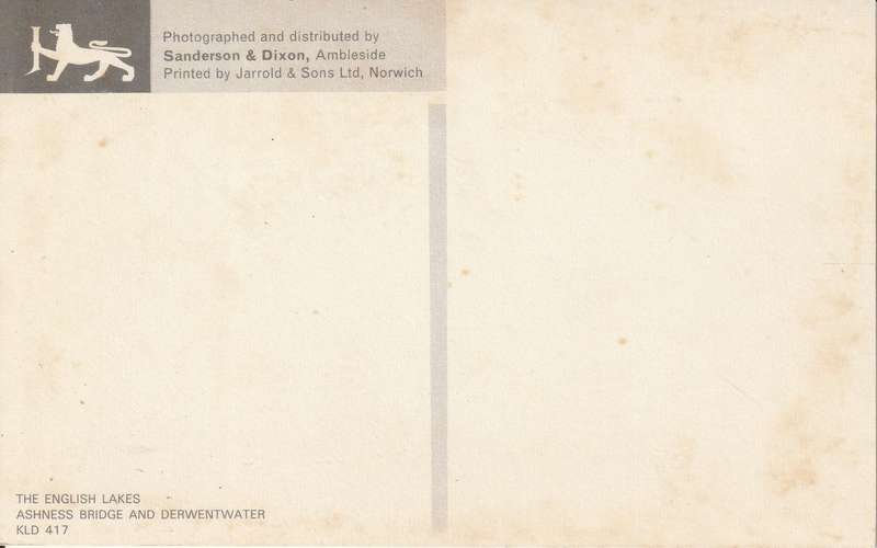 UN USED  VINTAGE POST CARD ASHNESS BRIDGE AND DERWENTWATER