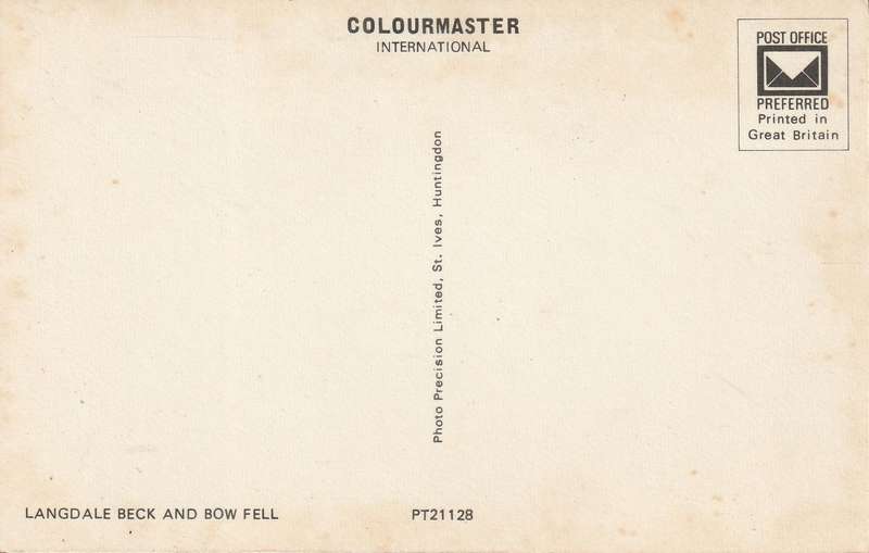 UN USED  VINTAGE POST CARD LANGDALE BECK AND BOW FELL