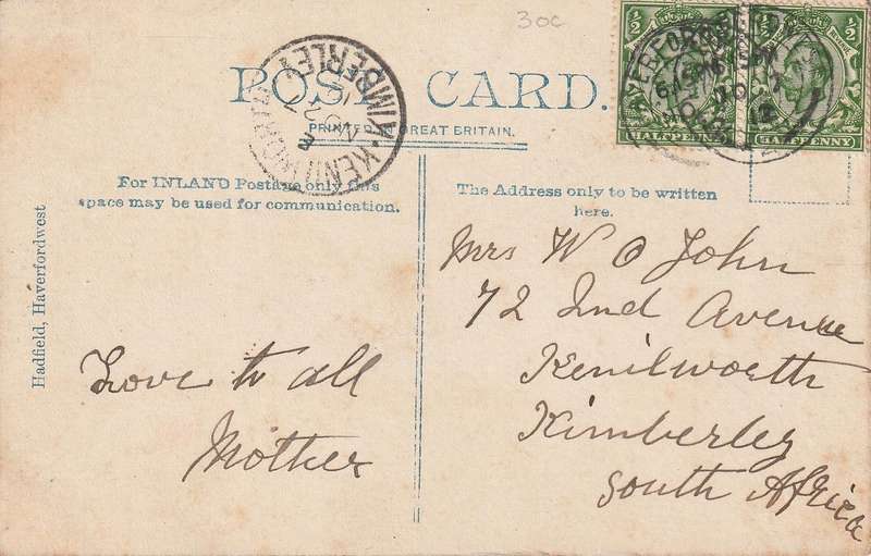 USED POST CARD SCOTCHWELL HAVERFORDWEST 1912