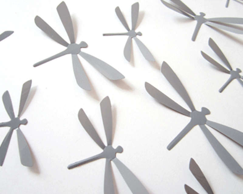Grey 12Pcs Dragonfly Wall Stickers Home Decorations 3D Flower PVC
