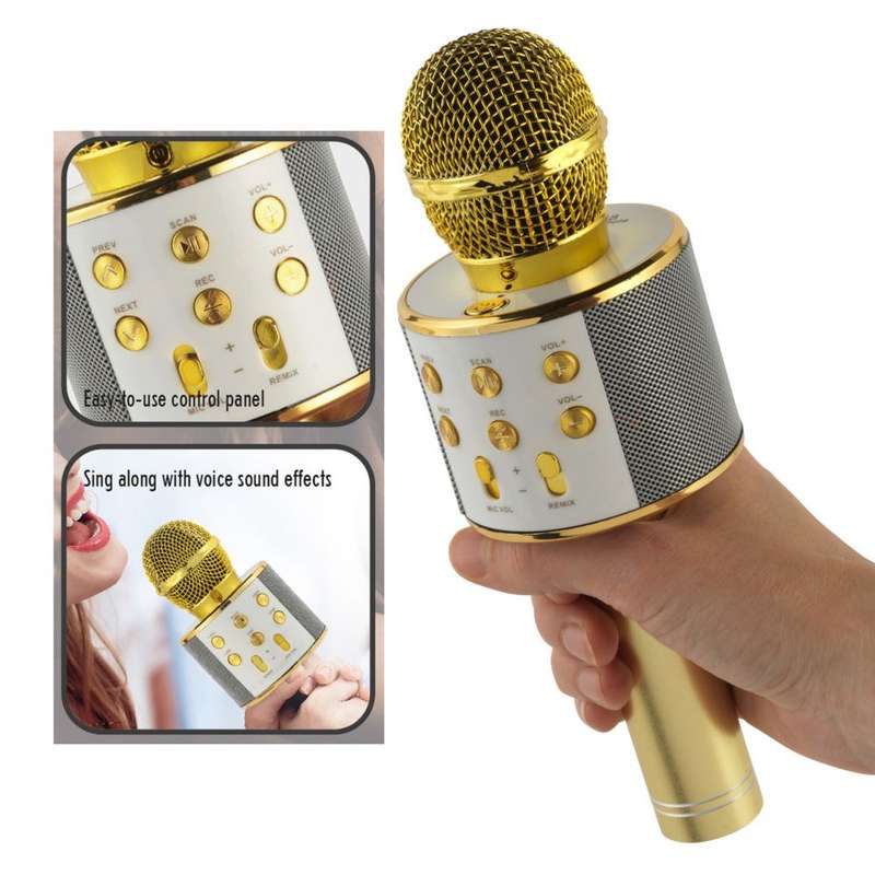 Wireless Karaoke Speaker Mic Gold