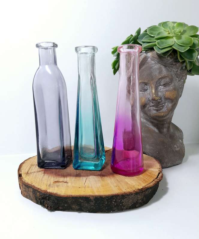Set Of 3 Small Ombré Glass Bottle Bud Vases