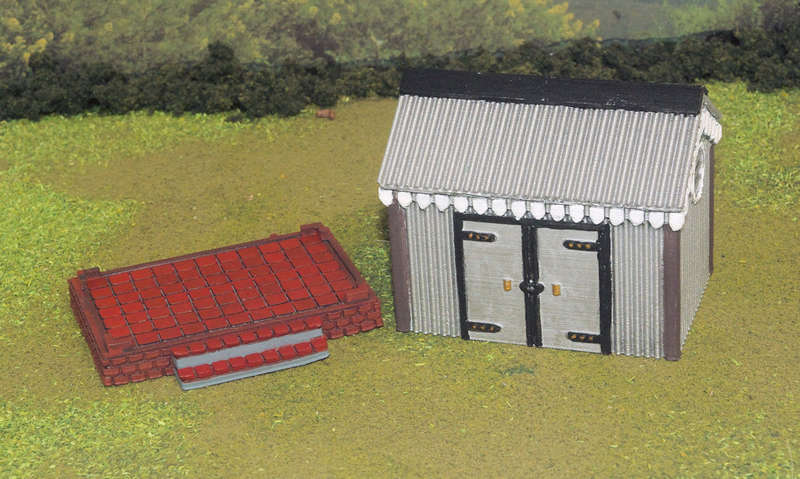 1:72 Scale - Storage Shed - Corrugated Iron - Brick Base