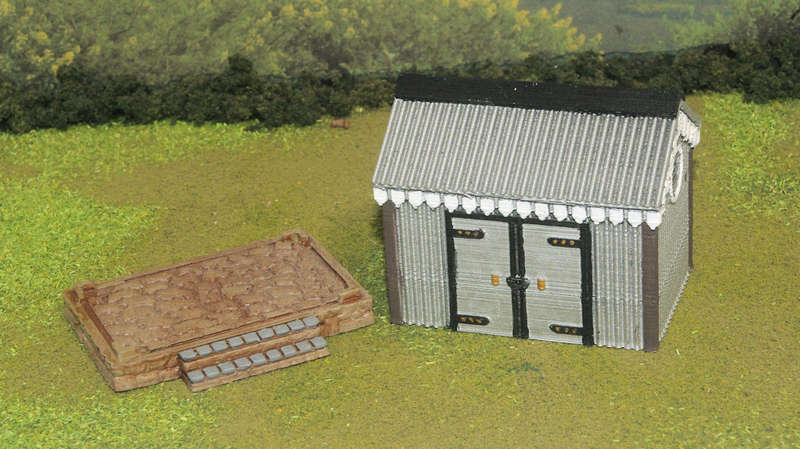 1:72 Scale - Storage Shed - Corrugated Iron - Stone Base