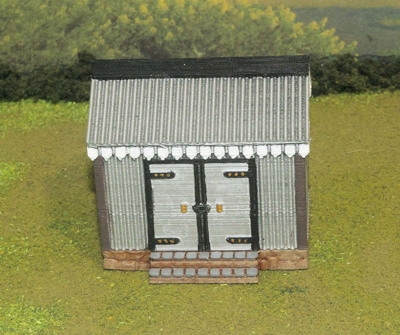 1:72 Scale - Storage Shed - Corrugated Iron - Stone Base