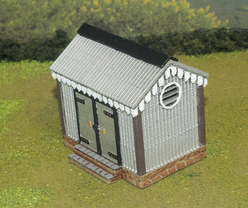 1:72 Scale - Storage Shed - Corrugated Iron - Stone Base