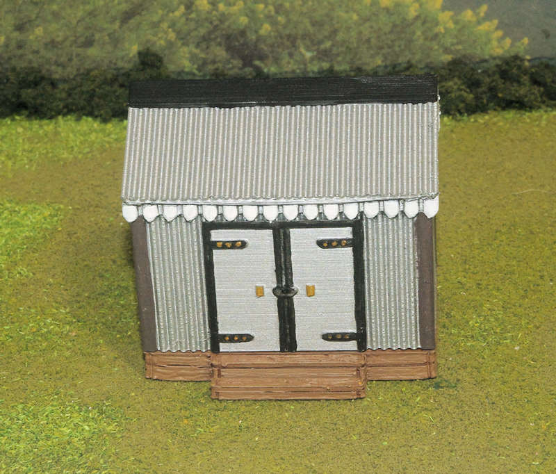 1:72 Scale - Storage Shed - Corrugated Iron - Wood Base