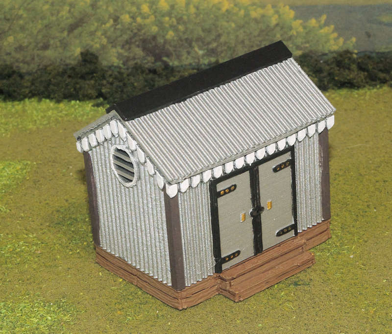 1:72 Scale - Storage Shed - Corrugated Iron - Wood Base