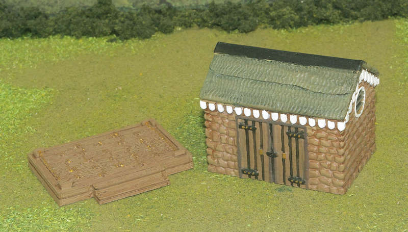 1:87 Scale - Storage Shed - Stone - Wood Base