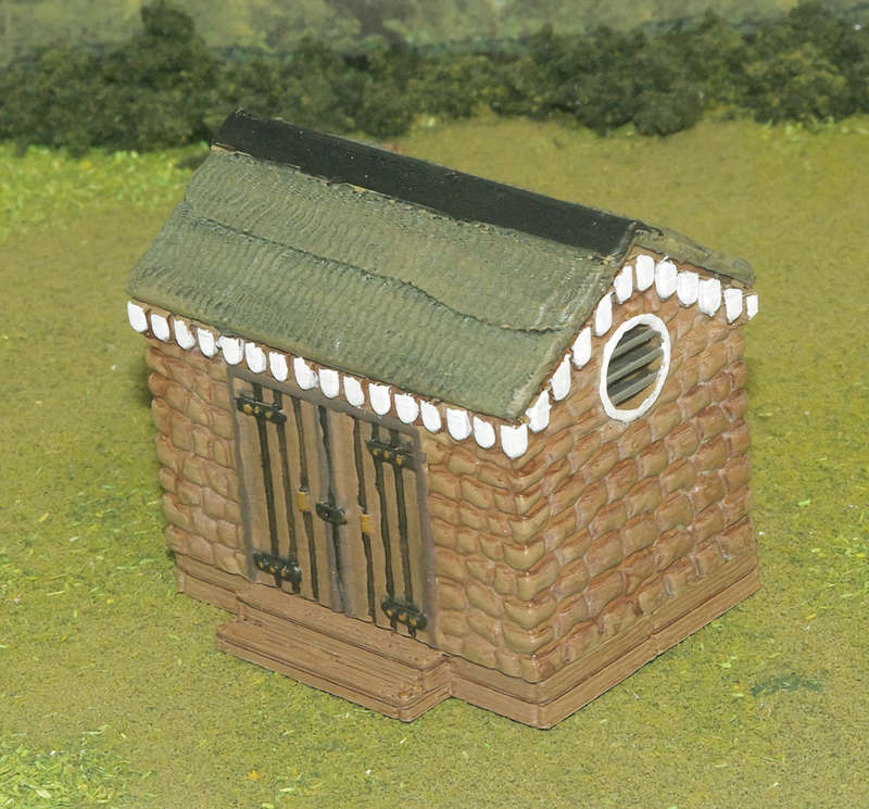 1:87 Scale - Storage Shed - Stone - Wood Base
