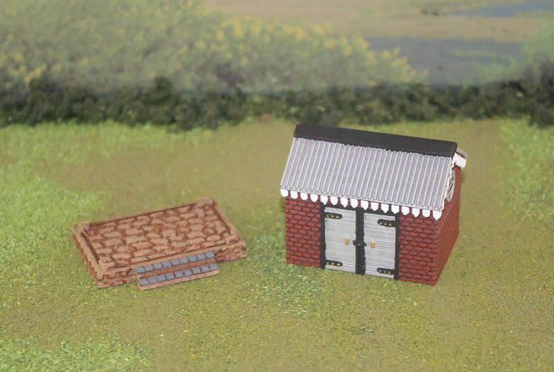 1:87 Scale - Storage Shed - Brick - Stone Base