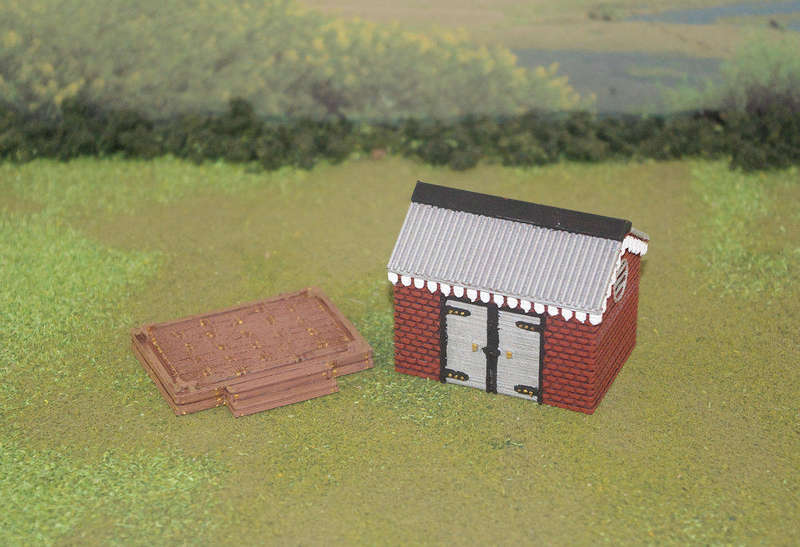 1:87 Scale - Storage Shed - Brick - Wood Base