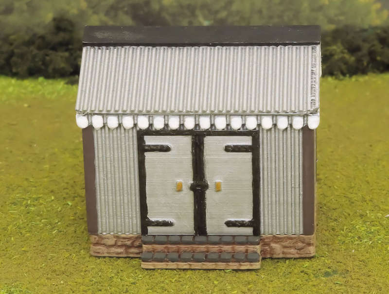 1:87 Scale - Storage Shed - Corrugated Iron - Stone Base