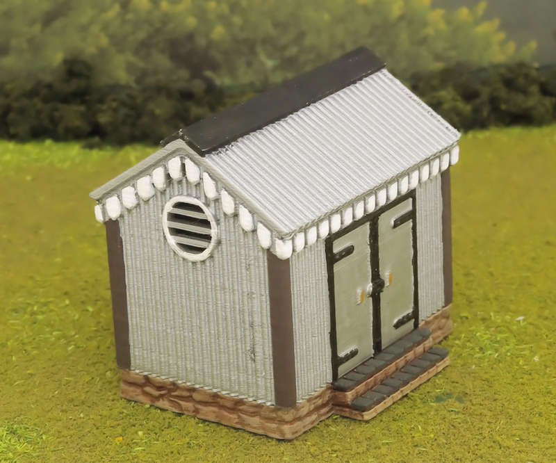 1:87 Scale - Storage Shed - Corrugated Iron - Stone Base