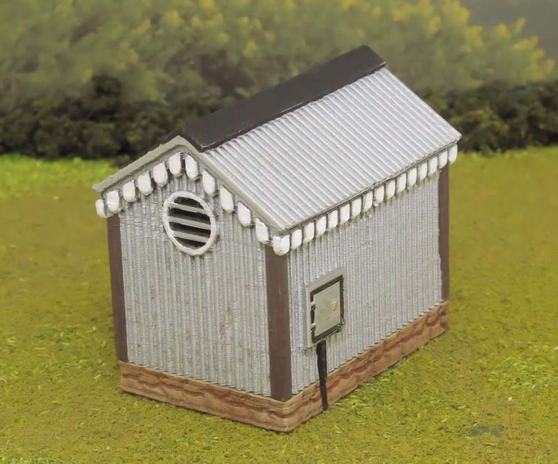 1:87 Scale - Storage Shed - Corrugated Iron - Stone Base