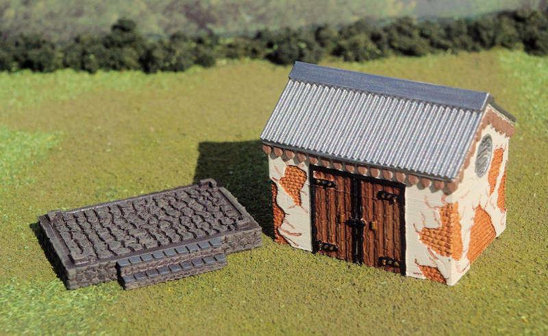 1/56 (28mm) Scale - Dilapidated Storage Shed - Stone Base