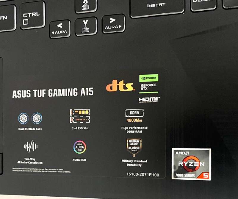 Asus Tuf Gaming A15 AMD Ryzen 5 7535HS 8gb 512gb -NVIDIA GeForce RTX 2050 4GB GRAPHICS