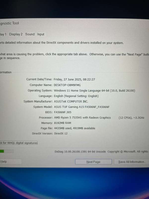 Asus Tuf Gaming A15 AMD Ryzen 5 7535HS 8gb 512gb -NVIDIA GeForce RTX 2050 4GB GRAPHICS