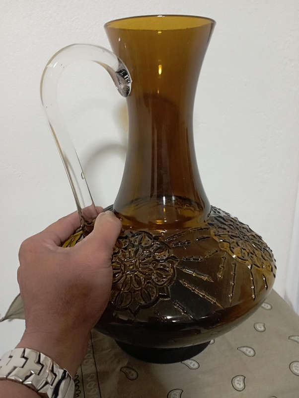 Large bulbous glass vase dark burnt orange colour