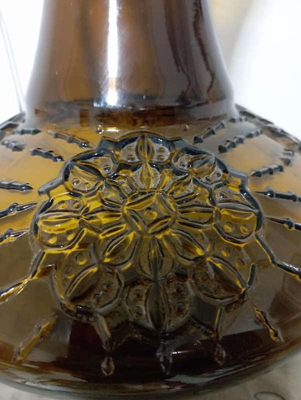 Large bulbous glass vase dark burnt orange colour